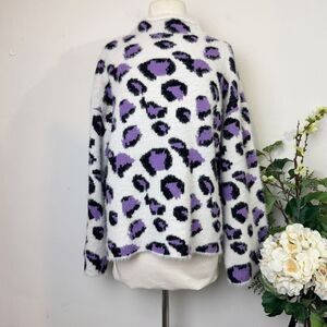 Moon River Lilac Leopard Funnel Neck Sweater | medium | Anthropologie